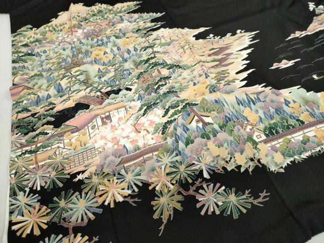 平和屋着物●豪華黒留袖　樹林風景文　鈴乃屋扱い　正絹　逸品　DABG2361ud