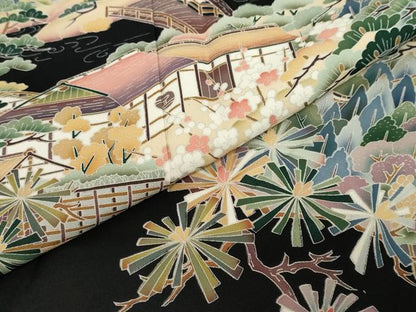 平和屋着物●豪華黒留袖　樹林風景文　鈴乃屋扱い　正絹　逸品　DABG2361ud