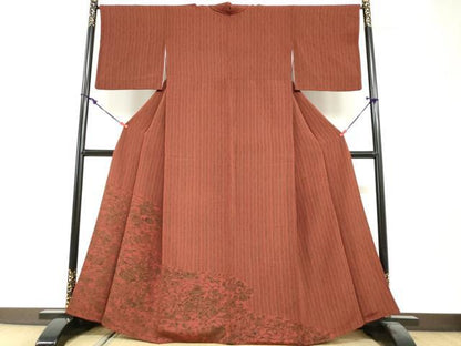平和屋着物●色留訪問着　型染め　地紙花鳥文　鬼しぼ縮緬　正絹　逸品　DABG2362ud