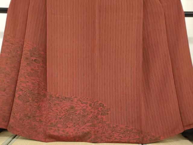 平和屋着物●色留訪問着　型染め　地紙花鳥文　鬼しぼ縮緬　正絹　逸品　DABG2362ud