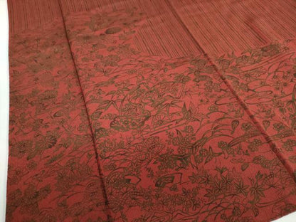 平和屋着物●色留訪問着　型染め　地紙花鳥文　鬼しぼ縮緬　正絹　逸品　DABG2362ud