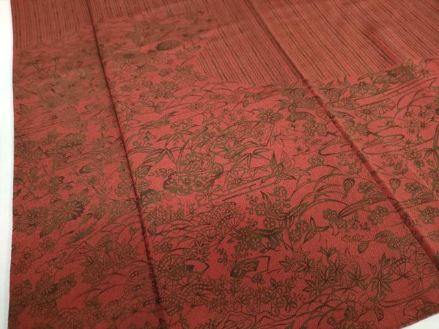 平和屋着物●色留訪問着　型染め　地紙花鳥文　鬼しぼ縮緬　正絹　逸品　DABG2362ud