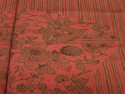 平和屋着物●色留訪問着　型染め　地紙花鳥文　鬼しぼ縮緬　正絹　逸品　DABG2362ud