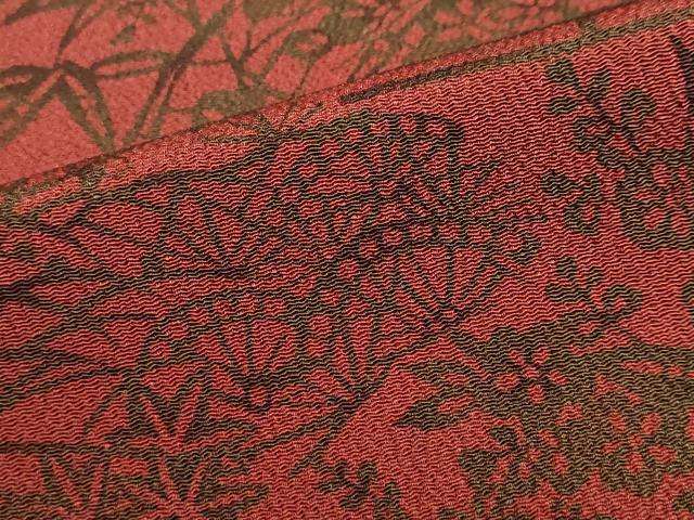 平和屋着物●色留訪問着　型染め　地紙花鳥文　鬼しぼ縮緬　正絹　逸品　DABG2362ud