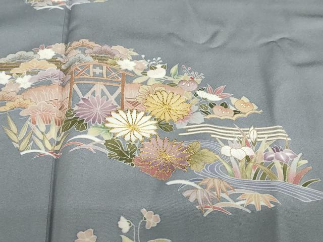 平和屋着物●創業460年・千總　訪問着　駒刺繍　流水草花籬文　金彩　高島屋扱い　正絹　逸品　未使用　DABG2365ud