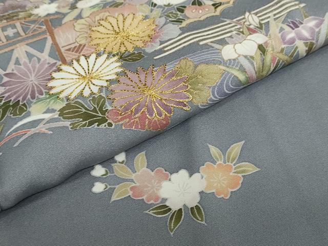 平和屋着物●創業460年・千總　訪問着　駒刺繍　流水草花籬文　金彩　高島屋扱い　正絹　逸品　未使用　DABG2365ud