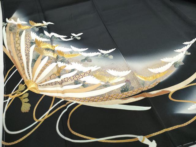 平和屋着物●豪華黒留袖　駒刺繍　草花文　暈し染め　金彩　ロング丈　正絹　逸品　未使用　DABG2366ud