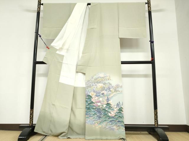 平和屋着物●豪華色留袖　友禅　作家物　風景浜松文　暈し染め　正絹　逸品　未使用　DABG2370ud