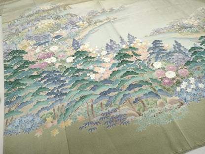 平和屋着物●豪華色留袖　友禅　作家物　風景浜松文　暈し染め　正絹　逸品　未使用　DABG2370ud