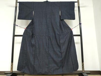 平和屋着物●結城紬　100亀甲　縞　正絹　逸品　DABG2377ud