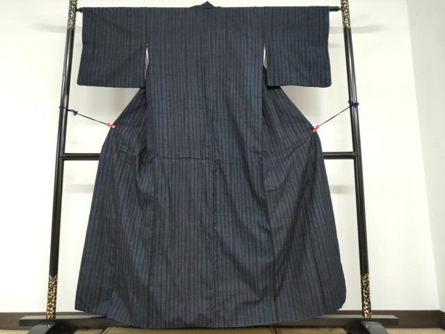 平和屋着物●結城紬　100亀甲　縞　正絹　逸品　DABG2377ud