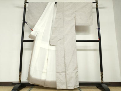 平和屋着物●ぜんまい紬　格子文　正絹　逸品　DABG2379ud