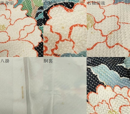 平和屋着物●名門　藤娘きぬたや・総絞り(杢目絞り)　振袖　総絞り　草花文　黒地　正絹　逸品　DABG2381ud
