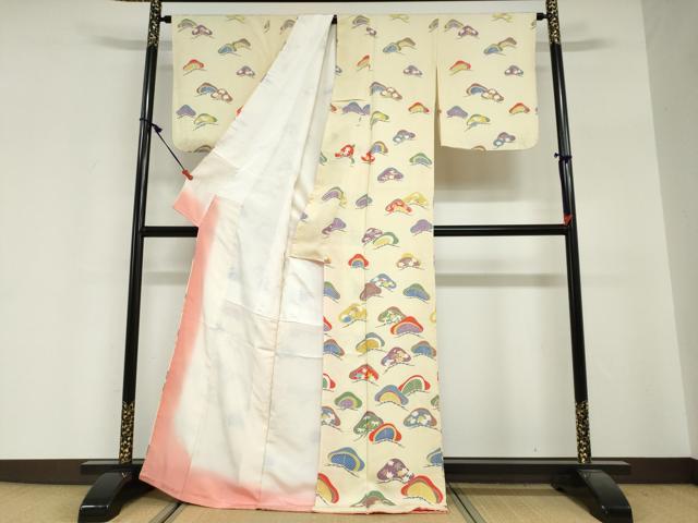 平和屋着物●上質な小紋　駒刺繍　草花松文　金糸　正絹　逸品　DABG2383ud
