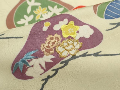 平和屋着物●上質な小紋　駒刺繍　草花松文　金糸　正絹　逸品　DABG2383ud
