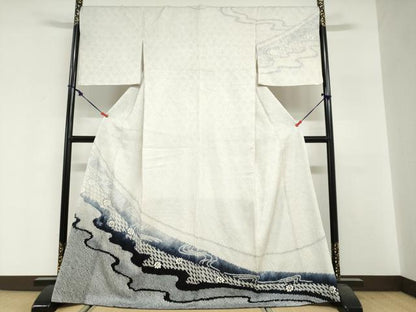 平和屋着物●訪問着　総絞り　流水花文　暈し染め　やまと誂製　正絹　逸品　DABG2384ud
