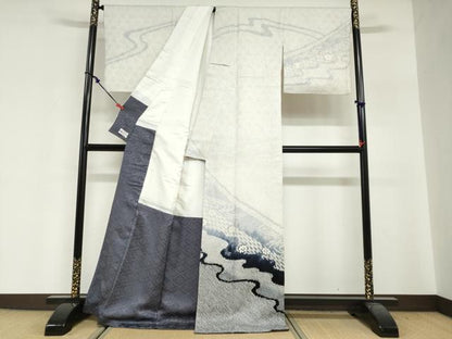 平和屋着物●訪問着　総絞り　流水花文　暈し染め　やまと誂製　正絹　逸品　DABG2384ud
