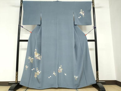 平和屋着物●本加賀友禅作家　金丸修一　訪問着　色紙重ね草花文　反端付き　正絹　逸品　DABG2389ud