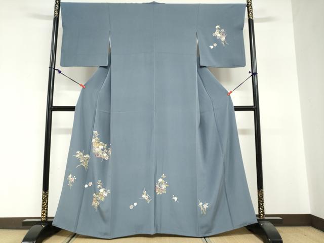 平和屋着物●本加賀友禅作家　金丸修一　訪問着　色紙重ね草花文　反端付き　正絹　逸品　DABG2389ud