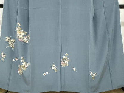 平和屋着物●本加賀友禅作家　金丸修一　訪問着　色紙重ね草花文　反端付き　正絹　逸品　DABG2389ud