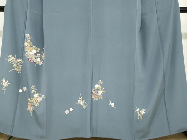 平和屋着物●本加賀友禅作家　金丸修一　訪問着　色紙重ね草花文　反端付き　正絹　逸品　DABG2389ud