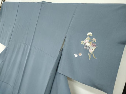 平和屋着物●本加賀友禅作家　金丸修一　訪問着　色紙重ね草花文　反端付き　正絹　逸品　DABG2389ud