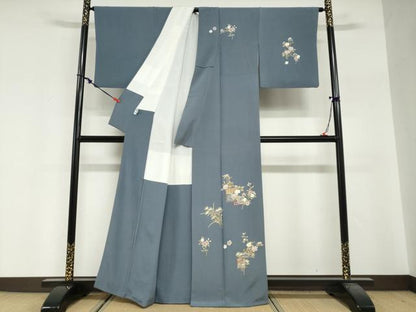 平和屋着物●本加賀友禅作家　金丸修一　訪問着　色紙重ね草花文　反端付き　正絹　逸品　DABG2389ud