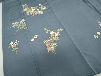 平和屋着物●本加賀友禅作家　金丸修一　訪問着　色紙重ね草花文　反端付き　正絹　逸品　DABG2389ud