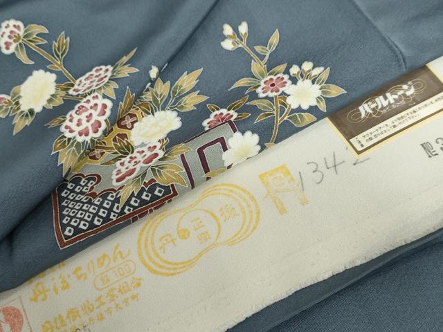平和屋着物●本加賀友禅作家　金丸修一　訪問着　色紙重ね草花文　反端付き　正絹　逸品　DABG2389ud