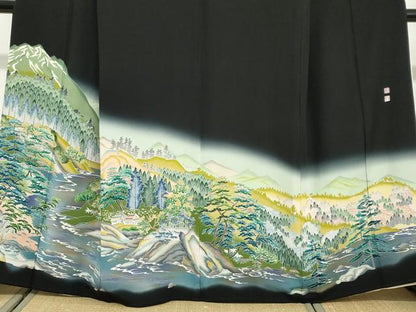 平和屋着物●京加賀友禅　松本健一　黒留袖　遠山流水風景草文　暈し染め　正絹　逸品　DABG2401ud