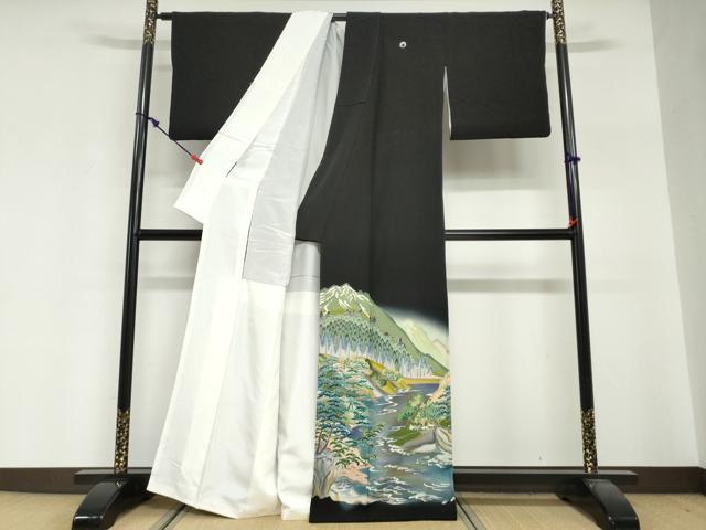 平和屋着物●京加賀友禅　松本健一　黒留袖　遠山流水風景草文　暈し染め　正絹　逸品　DABG2401ud