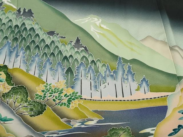 平和屋着物●京加賀友禅　松本健一　黒留袖　遠山流水風景草文　暈し染め　正絹　逸品　DABG2401ud