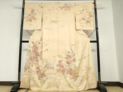 平和屋着物●訪問着　駒刺繍　枝花文　金彩　正絹　逸品　DABG2403ud