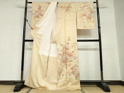 平和屋着物●訪問着　駒刺繍　枝花文　金彩　正絹　逸品　DABG2403ud