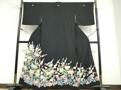 平和屋着物●豪華黒留袖　友禅　花鳥文　正絹　逸品　DABG2408ud