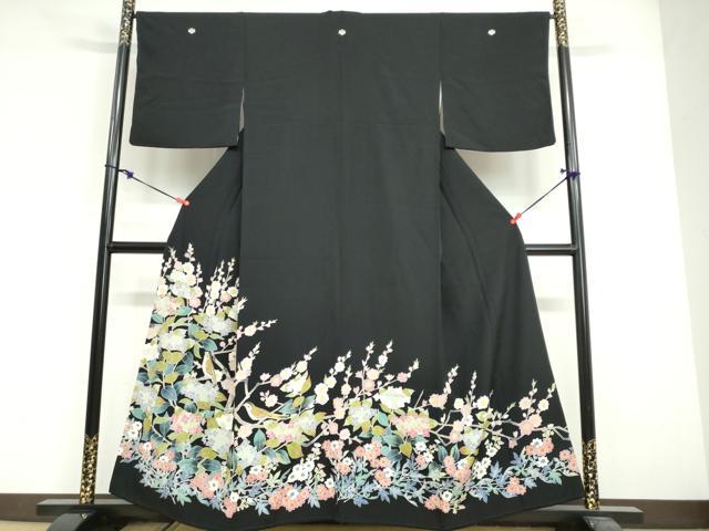 平和屋着物●豪華黒留袖　友禅　花鳥文　正絹　逸品　DABG2408ud