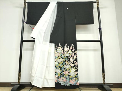 平和屋着物●豪華黒留袖　友禅　花鳥文　正絹　逸品　DABG2408ud
