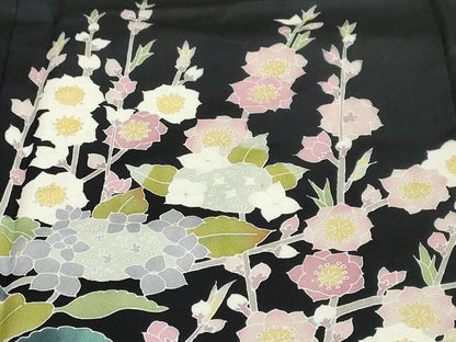 平和屋着物●豪華黒留袖　友禅　花鳥文　正絹　逸品　DABG2408ud