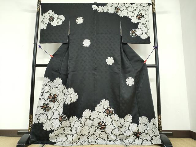 平和屋着物●訪問着　絞り　刺繍　雪輪草花籬文　黒地　金糸　正絹　逸品　未使用　DABG2412ud