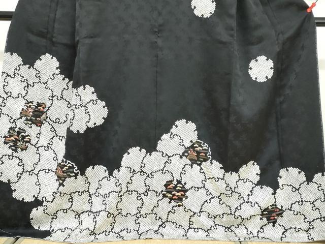 平和屋着物●訪問着　絞り　刺繍　雪輪草花籬文　黒地　金糸　正絹　逸品　未使用　DABG2412ud
