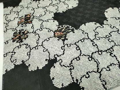 平和屋着物●訪問着　絞り　刺繍　雪輪草花籬文　黒地　金糸　正絹　逸品　未使用　DABG2412ud