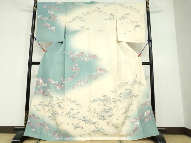 平和屋着物●名門・上野家　上野街子　清染居　訪問着　風景草花文　暈し染め　正絹　逸品　DABG2417ud