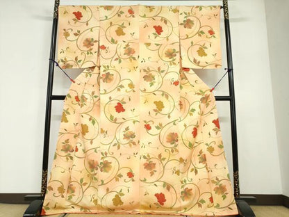 平和屋着物●上質な小紋　地紋起こし　更紗花唐草文　暈し染め　正絹　逸品　DABG2418ud