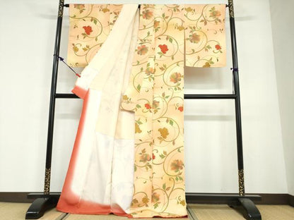 平和屋着物●上質な小紋　地紋起こし　更紗花唐草文　暈し染め　正絹　逸品　DABG2418ud