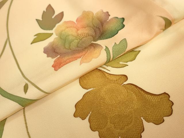 平和屋着物●上質な小紋　地紋起こし　更紗花唐草文　暈し染め　正絹　逸品　DABG2418ud