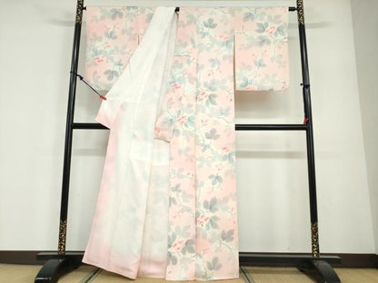 平和屋着物●上質な小紋　手描き　地紋起こし　草花文　正絹　逸品　DABG2424ud