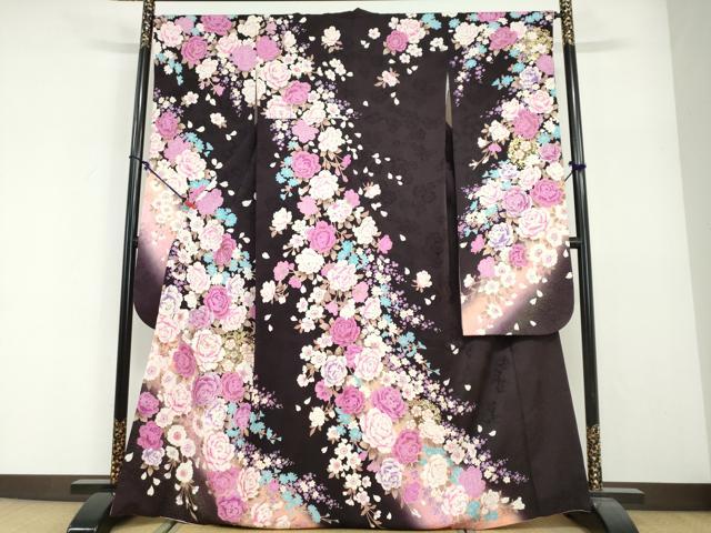 平和屋着物●豪華振袖　ラインストーン　草花文　暈し染め　金銀彩　正絹　逸品　DABG2428ud