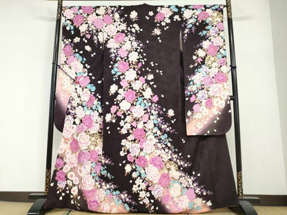 平和屋着物●豪華振袖　ラインストーン　草花文　暈し染め　金銀彩　正絹　逸品　DABG2429ud