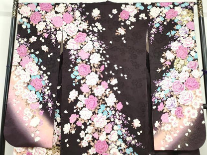 平和屋着物●豪華振袖　ラインストーン　草花文　暈し染め　金銀彩　正絹　逸品　DABG2427ud