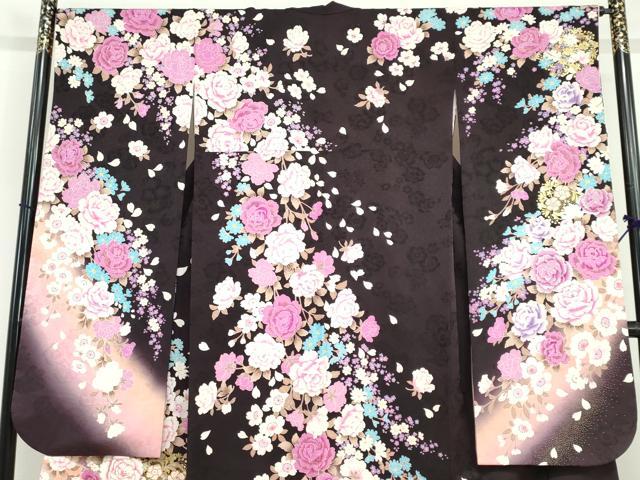 平和屋着物●豪華振袖　ラインストーン　草花文　暈し染め　金銀彩　正絹　逸品　DABG2429ud